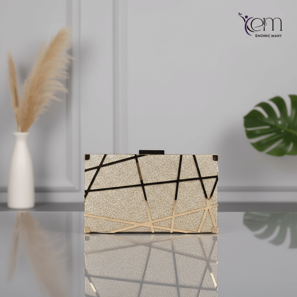 Luxury Ladies Evening Clutch Bag Mini Gold Acrylic Cage Handbag with Zipper Closure Portable Wedding Purse