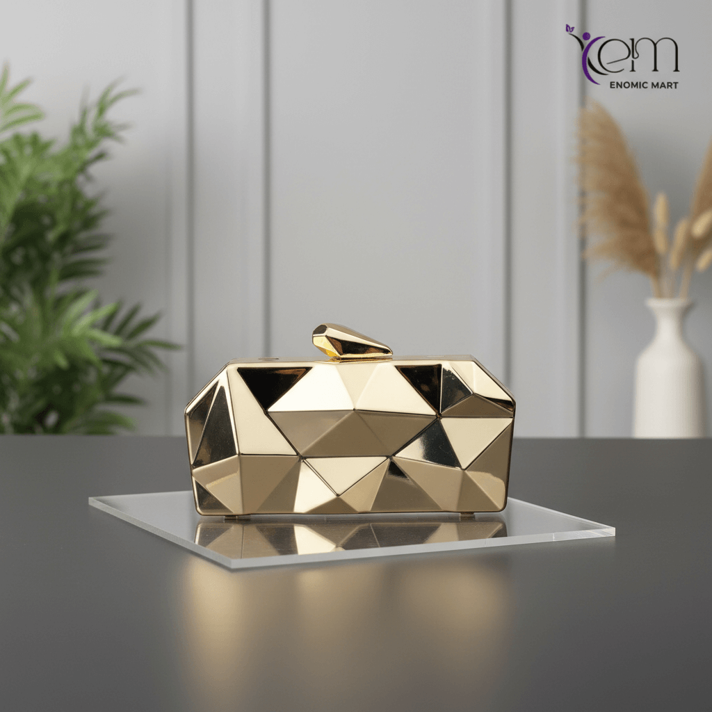 2026 Hot Fashion Gold Evening Bag Geometric Acrylic Clutch Purse Women Metallic Gold Bags Chain Party Bags for Formal Evening