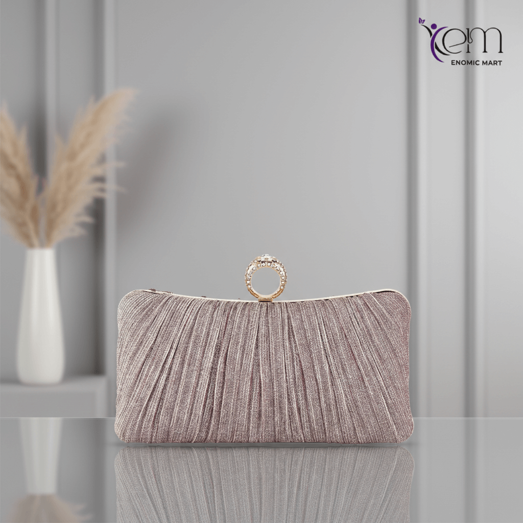 Chic Finger Ring Women Evening Bags Diamond Metal Luxury Prom Clutch Bags Ruched Casual Party Wedding Chain Handbag