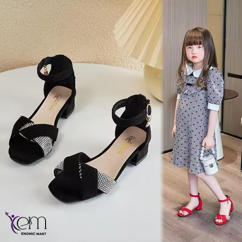 Summer Rhinestone Children's Slippers Girls Princess Slip-on Shoes Thick Heel Tassel Children's Casual Home Slippers