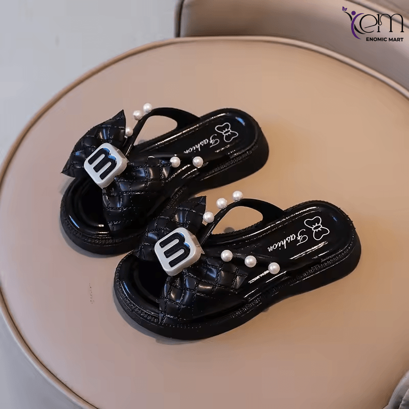 Children PVC Slippers Girls Pearl Decoration Sandals Anti-kick Soft Soled Casual Shoes