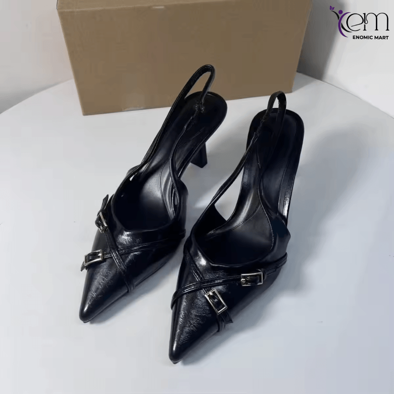 2025 New Women's High Heels Fashion Sandals Pointed Cross Strap Exposed Rear Heel Shallow Mouth Design For Summer Winter