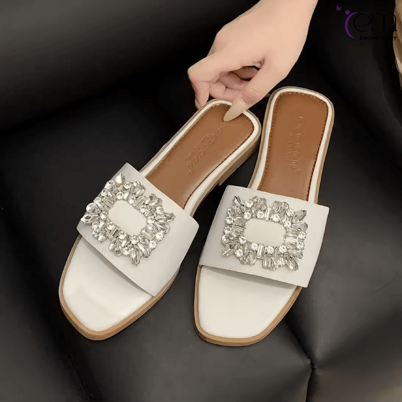 Sandale Plat Quality Silk Rhinestone Diamond Outdoor 2025 New Spring Korean Sandals for Women