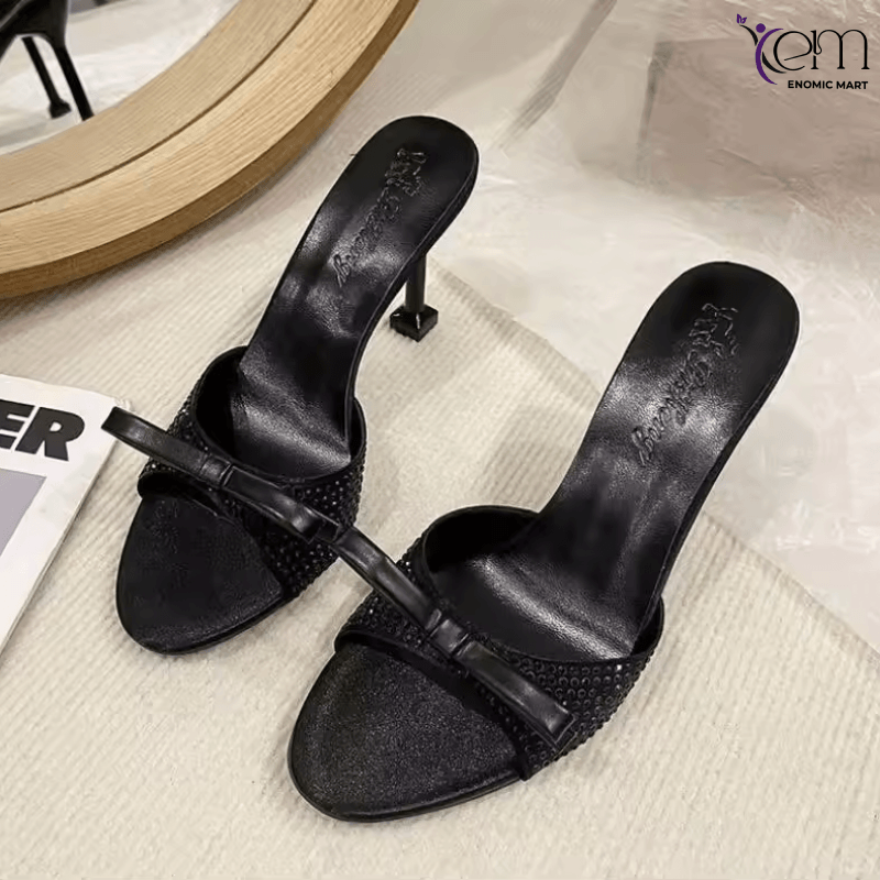 Summer Bow Rhinestone High Heels Sandals Slippers Women Open Toe Fashion Designer Sandals